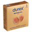 A close-up, angled shot of a gold-colored rectangular box of Durex Sensual XL condoms. The front of the box features the Durex logo in blue and the words "SENSUAL XL" in blue and red. Two stylized, orange-tinted fingerprint patterns overlap in the center.