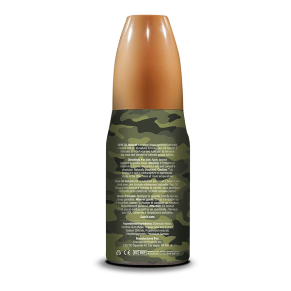 An image of GUN OIL Natural Water-Based lube's back in a white background.