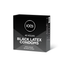 Studio product shot showing the dark gray bulk box of EXS 48 Vegan Black Latex Condoms standing at a three-quarter angle against a white background.