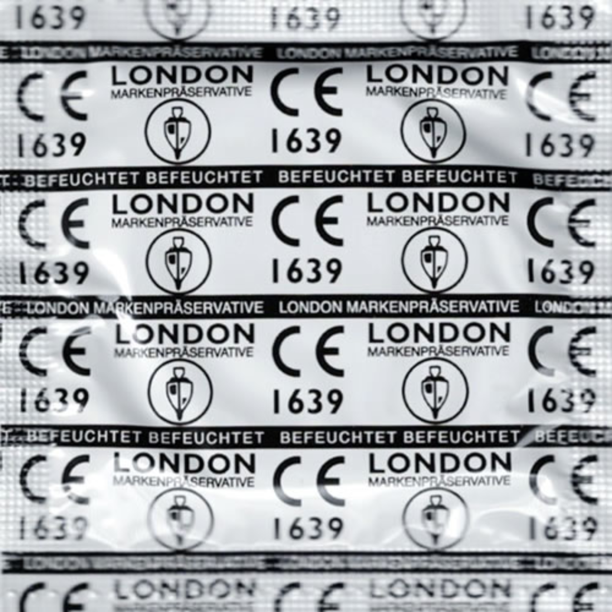 An image of individual wrapper of London Wet condom.  Main image