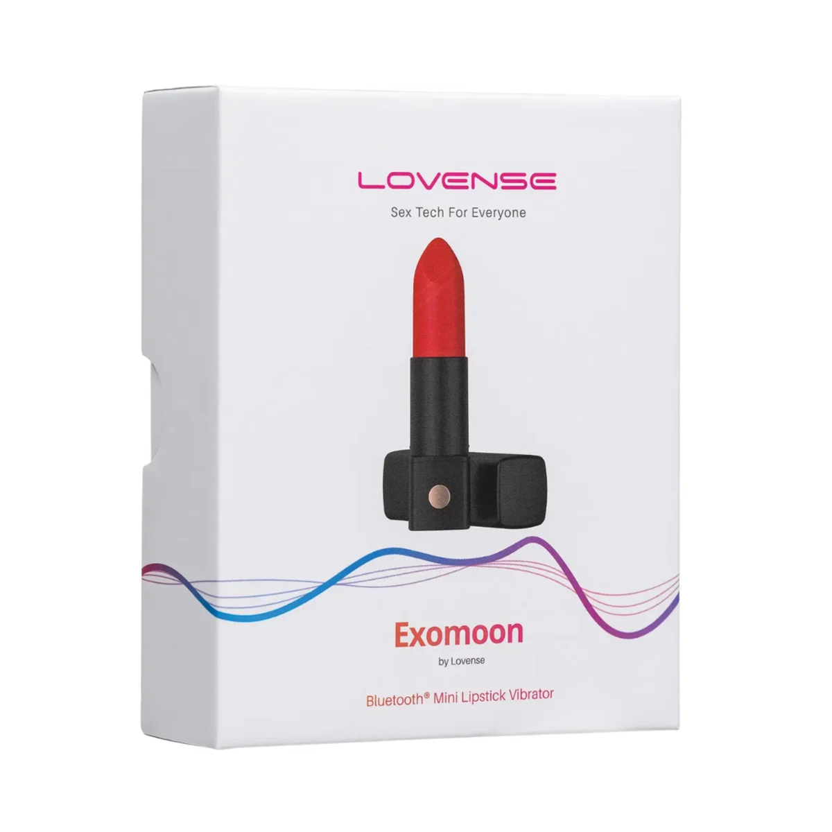 Retail box packaging view for the white Lovense Exomoon Bluetooth Mini Lipstick Vibrator. Main image