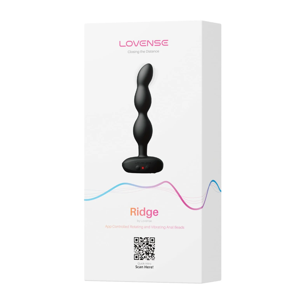 Retail box packaging view for the white Lovense Ridge App Controlled Rotating and Vibrating Anal Beads box. Main image