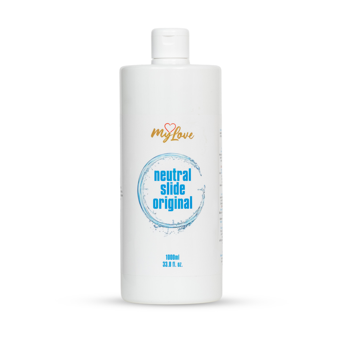 Front view of the large 1000 ml bottle of MyLove Neutral Slide Original lubricant standing centered against a plain white backdrop.