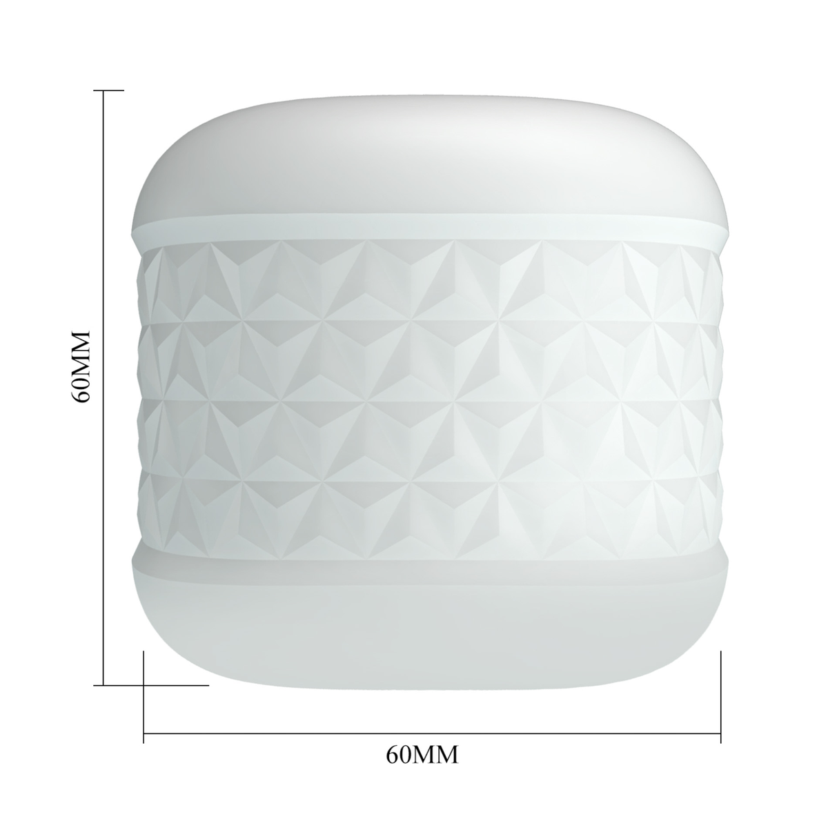 Dimension diagram of the white Crystle male masturbator sleeve displaying equal height and width measurements of 60 mm by 60 mm.