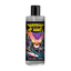 Front studio shot of the clear bottle filled with clear lubricant, featuring a colorful cyberpunk illustration of a grinning robotic face beneath yellow logo text reading "Deranged AI Robot Cum Lube".