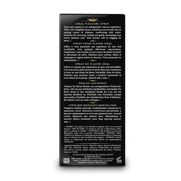 Back panel packaging view displaying multi-language directions, warnings, full ingredients list, barcode, and manufacturer details.