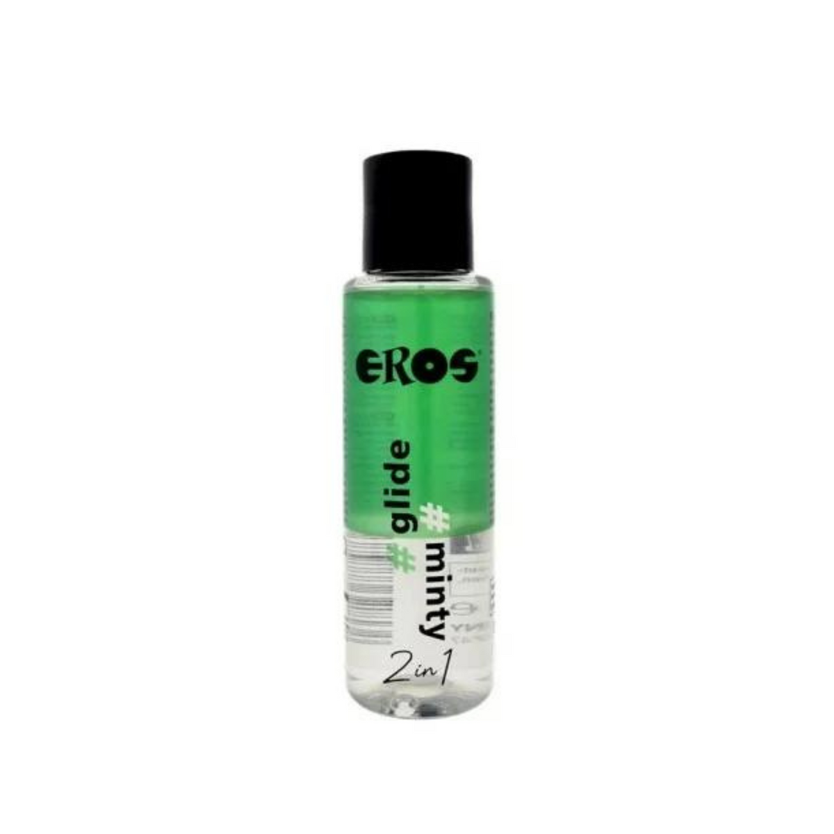 EROS Glide 2 in one Minty silicone-based lubricant in a white background. The product is in a bottle. Main image