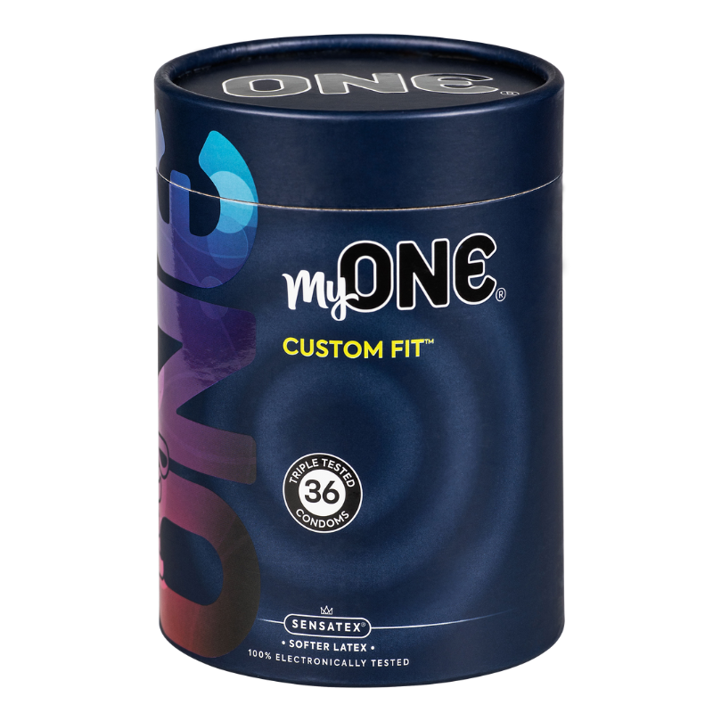 myOne custom fit condoms made from softer latex. Regular size condoms box of 36 condoms.