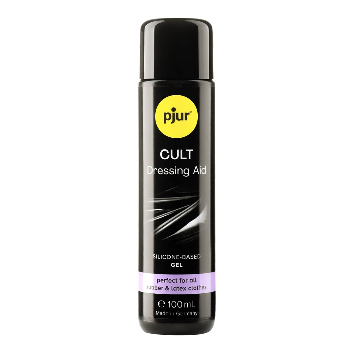 A black bottle of Pjur Cult Dressing Aid is shown on a white background.