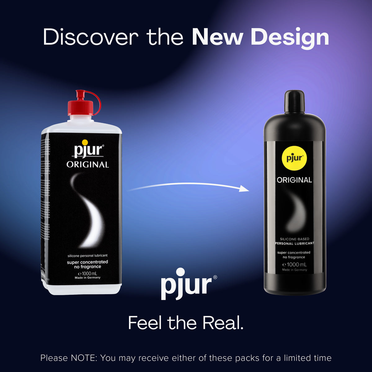 An ad compares old and new packaging for Pjur Original lubricant.