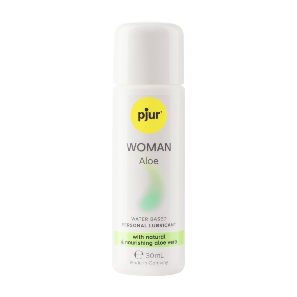 A white bottle of Pjur Woman Aloe lubricant is shown on a white background. Main image