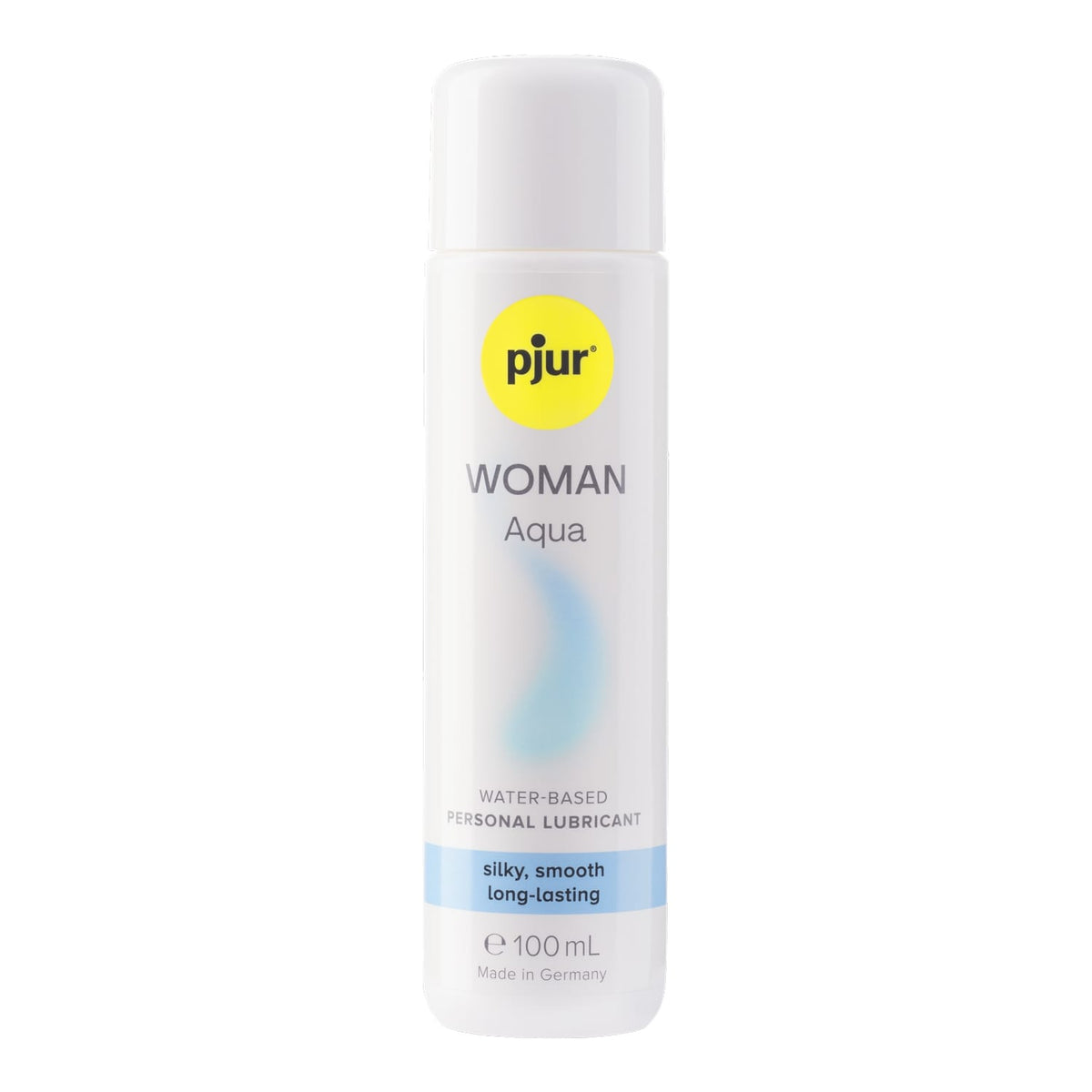 A white bottle of Pjur Woman Aqua lubricant is shown on a white background. Main image