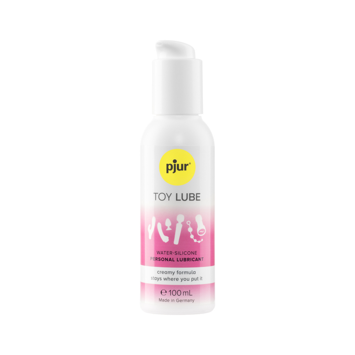 A white pump bottle of Pjur Toy Lube is shown against a white background. Main image