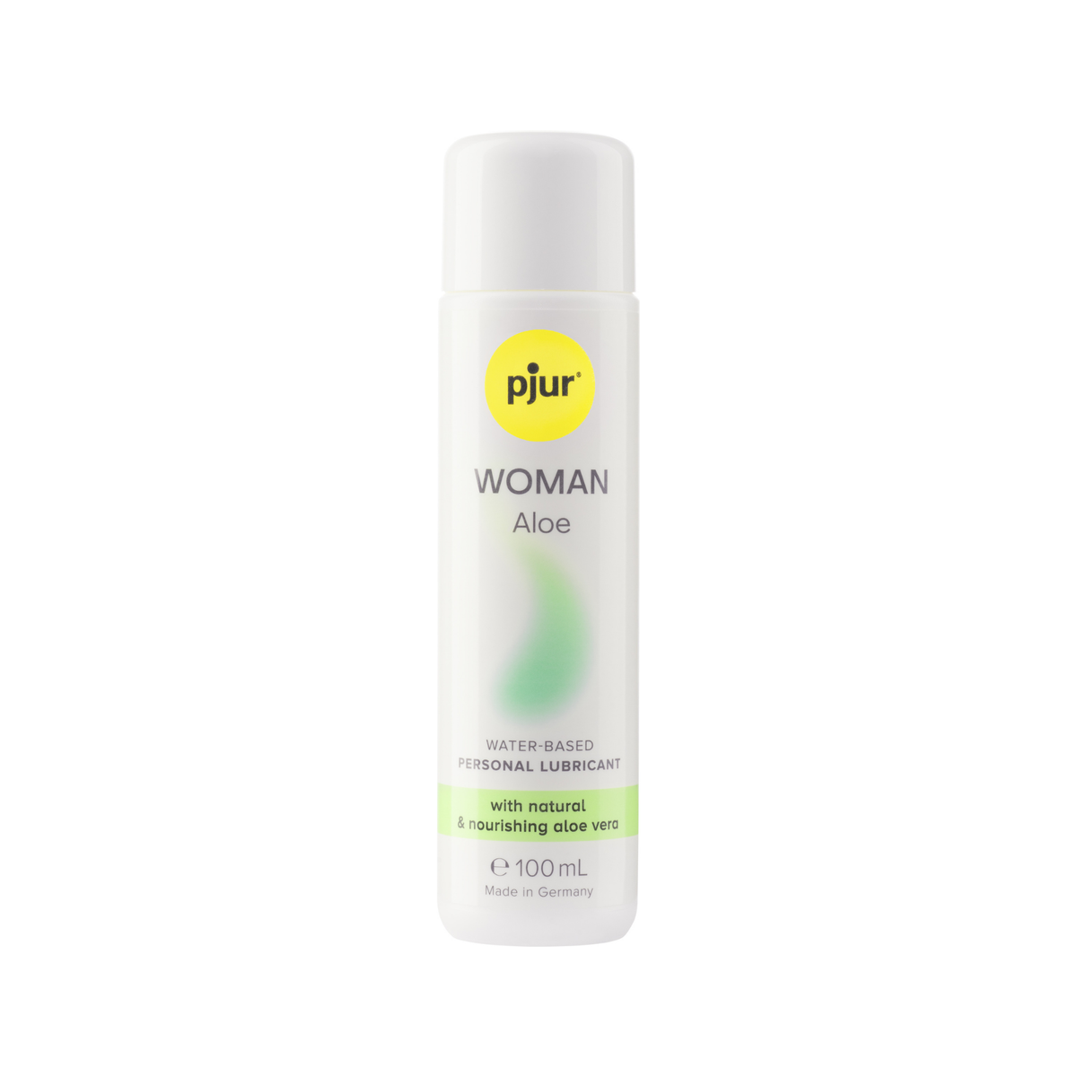 A white bottle of Pjur Woman Aloe lubricant is shown on a white background. Main image