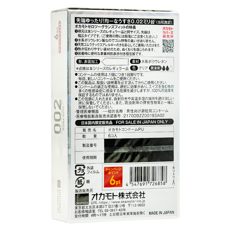 Okamoto 0.02 Zero-Two Grand Fit 6 Pack Secondary image